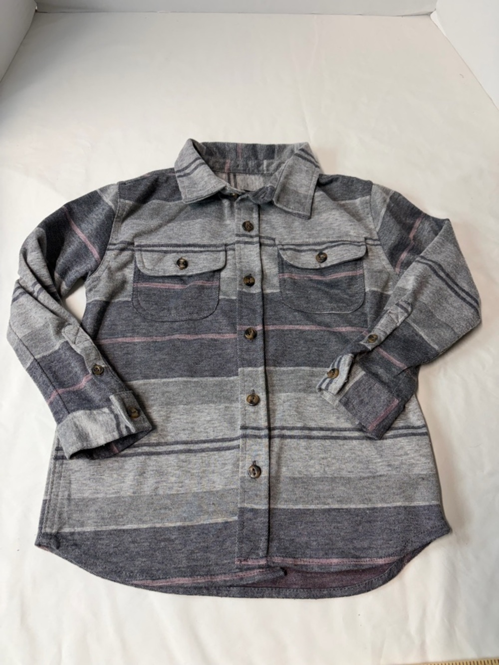 Tony Hawk Gray Striped Button-Down Shirt with Pink Accents